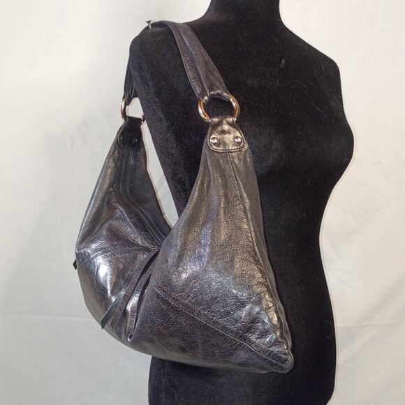 Vintage HOBO INTERNATIONAL Classic Leather Hobo Bag w Hidden Pocket Black - Picture 1 of 14